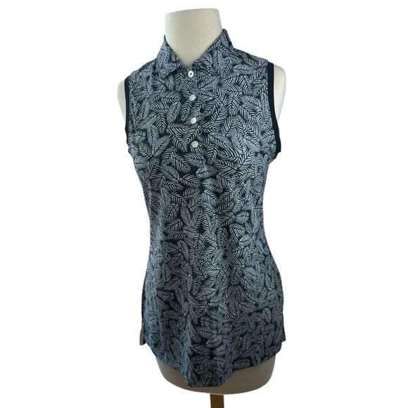 Peter Millar Banded Button Plaquet Palm Print Sleeveless Golf Polo Small *LOGO - Picture 8 of 11